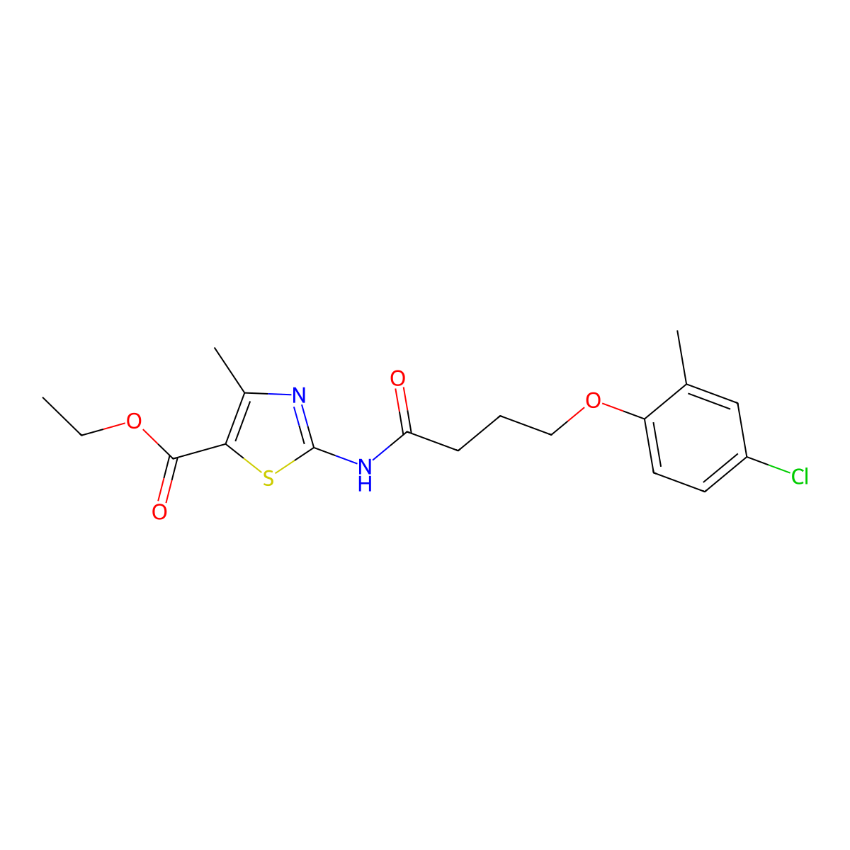 Ethyl 2-{[4-(4-chloro-2-methylphenoxy)butanoyl]amino}-4-methyl-1,3-thiazole-5-carboxylate molecular structure, CAS 438618-33-8