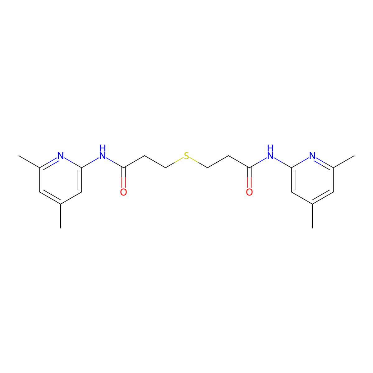 N-(4,6-dimethylpyridin-2-yl)-3-[3-[(4,6-dimethylpyridin-2-yl)amino]-3-oxopropyl]sulfanylpropanamide molecular structure, CAS 438618-36-1