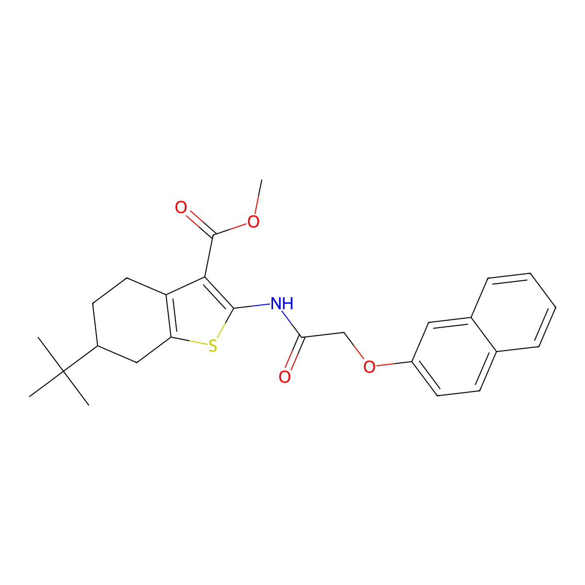 Methyl 6-tert-butyl-2-{[(2-naphthyloxy)acetyl]amino}-4,5,6,7-tetrahydro-1-benzothiophene-3-carboxylate molecular structure, CAS 438618-57-6