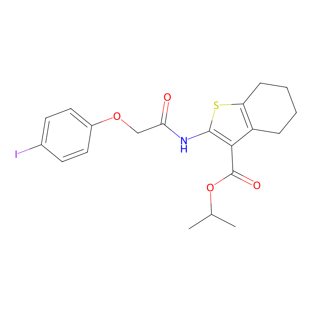 Isopropyl 2-{[(4-iodophenoxy)acetyl]amino}-4,5,6,7-tetrahydro-1-benzothiophene-3-carboxylate molecular structure, CAS 438618-73-6
