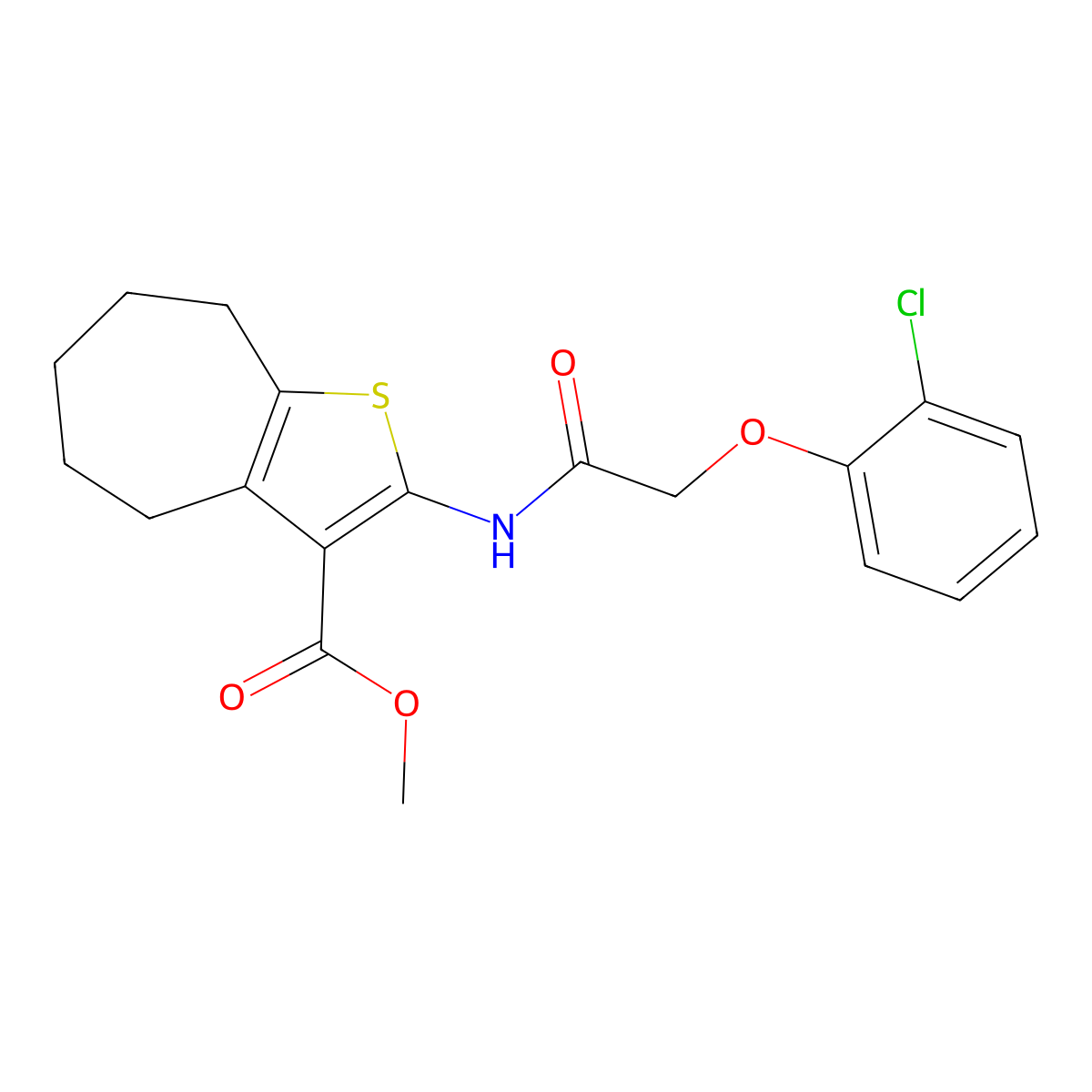 methyl 2-{[(2-chlorophenoxy)acetyl]amino}-5,6,7,8-tetrahydro-4H-cyclohepta[b]thiophene-3-carboxylate molecular structure, CAS 438618-89-4