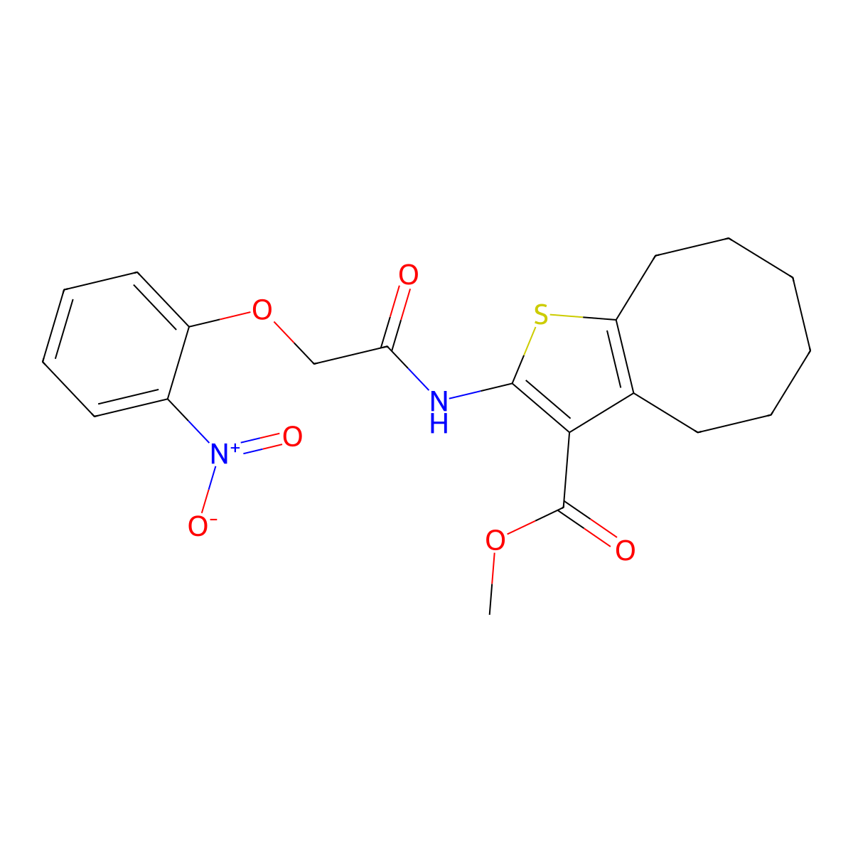 Methyl 2-[({2-nitrophenoxy}acetyl)amino]-4,5,6,7,8,9-hexahydrocycloocta[b]thiophene-3-carboxylate molecular structure, CAS 438618-94-1