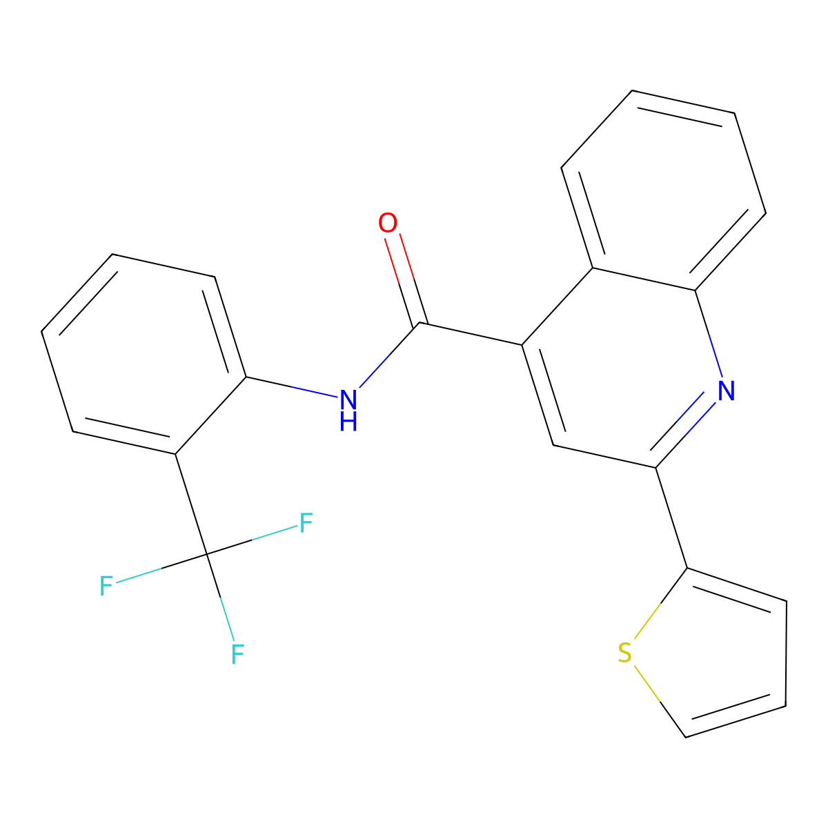 2-(2-thienyl)-N-[2-(trifluoromethyl)phenyl]-4-quinolinecarboxamide molecular structure, CAS 438619-23-9