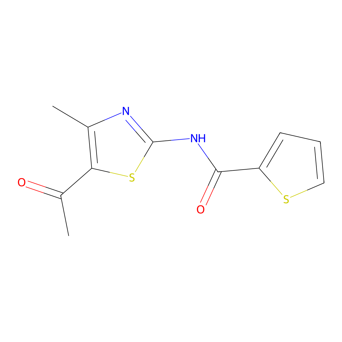 N-(5-acetyl-4-methyl-1,3-thiazol-2-yl)thiophene-2-carboxamide molecular structure, CAS 438619-26-2