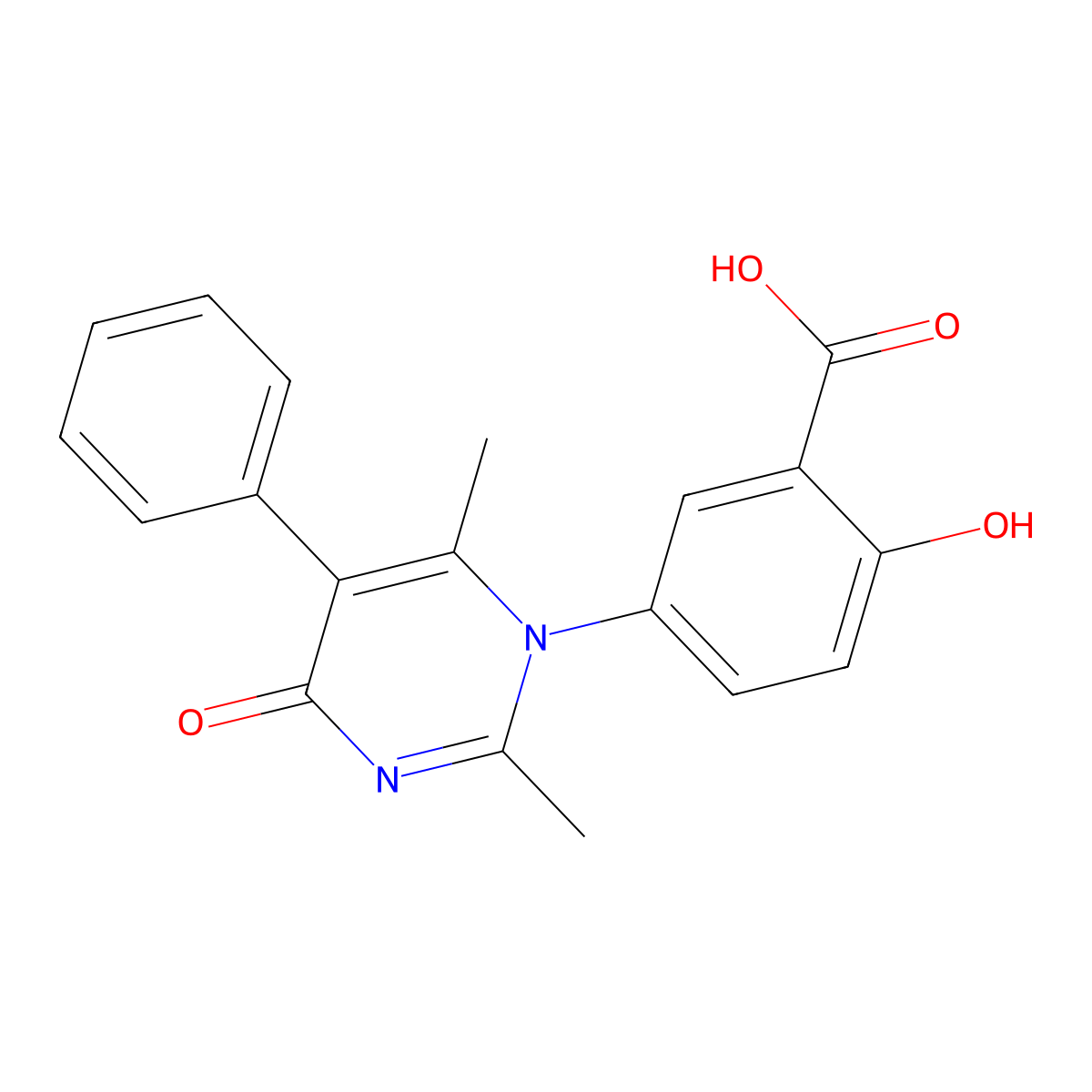 5-(2,6-dimethyl-4-oxo-5-phenylpyrimidin-1(4H)-yl)-2-hydroxybenzoic acid molecular structure, CAS 438622-84-5