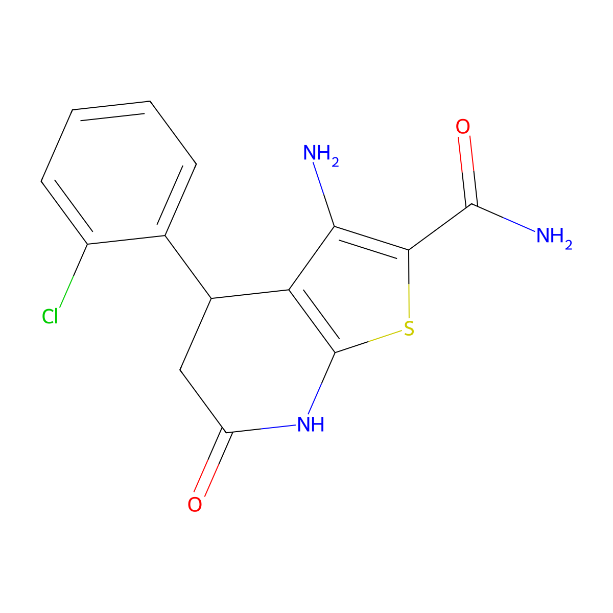 3-amino-4-(2-chlorophenyl)-6-oxo-5,7-dihydro-4H-thieno[2,3-b]pyridine-2-carboxamide molecular structure, CAS 438622-90-3
