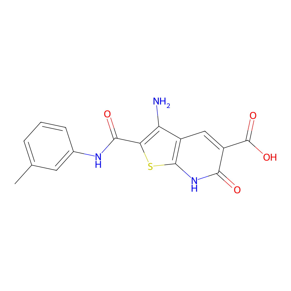 3-Amino-6-oxo-2-(m-tolylcarbamoyl)-6,7-dihydrothieno[2,3-b]pyridine-5-carboxylic acid molecular structure, CAS 438622-91-4