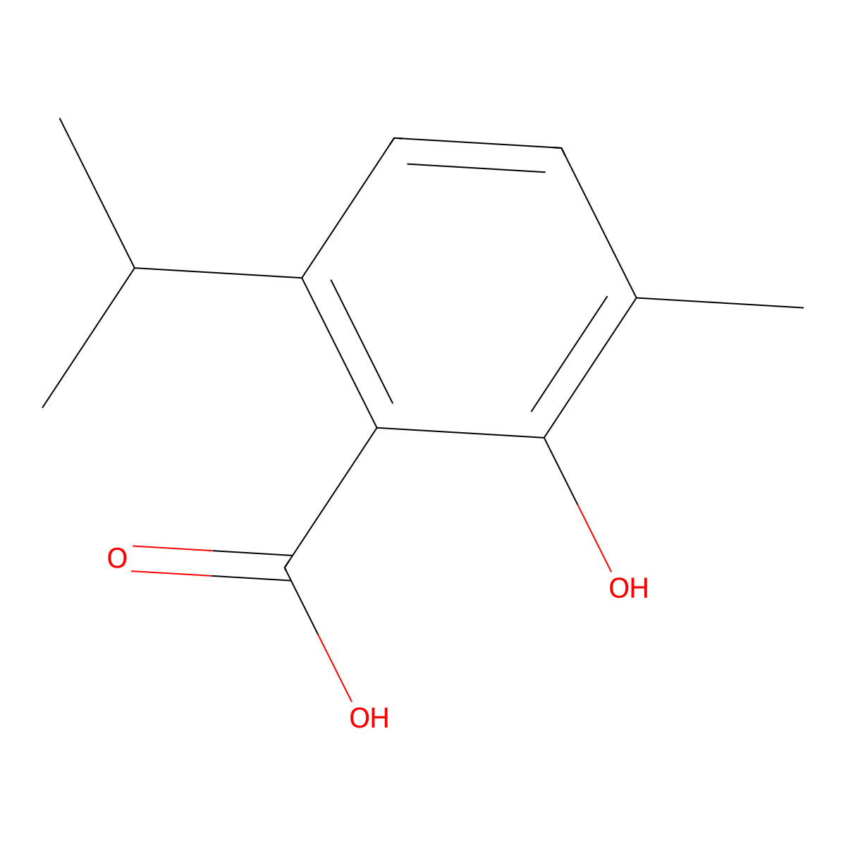 Benzoic acid, 2-hydroxy-3-methyl-6-(1-methylethyl)- molecular structure, CAS 4389-53-1