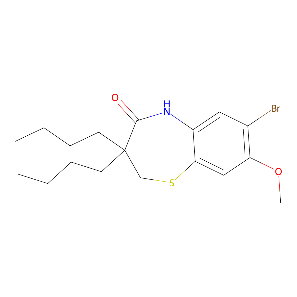 7-Bromo-3,3-dibutyl-8-methoxy-2,3-dihydrobenzo[b][1,4]thiazepin-4(5H)-one molecular structure, CAS 439089-27-7