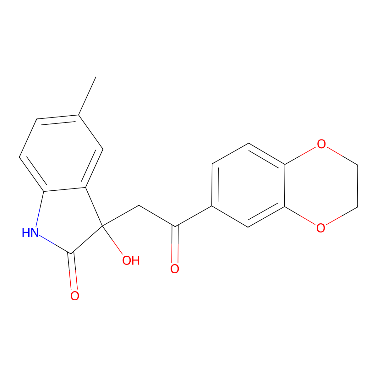 3-[2-(2,3-dihydro-1,4-benzodioxin-6-yl)-2-oxoethyl]-3-hydroxy-5-methyl-1,3-dihydro-2H-indol-2-one molecular structure, CAS 439091-16-4