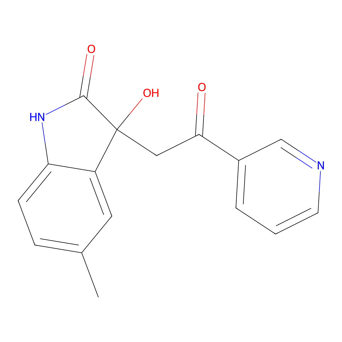 3-hydroxy-5-methyl-3-(2-oxo-2-pyridin-3-ylethyl)-1H-indol-2-one molecular structure, CAS 439091-20-0