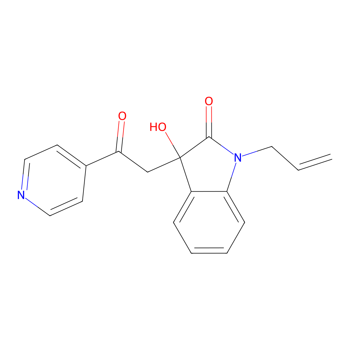 3-hydroxy-3-[2-oxo-2-(pyridin-4-yl)ethyl]-1-(prop-2-en-1-yl)-1,3-dihydro-2H-indol-2-one molecular structure, CAS 439091-27-7
