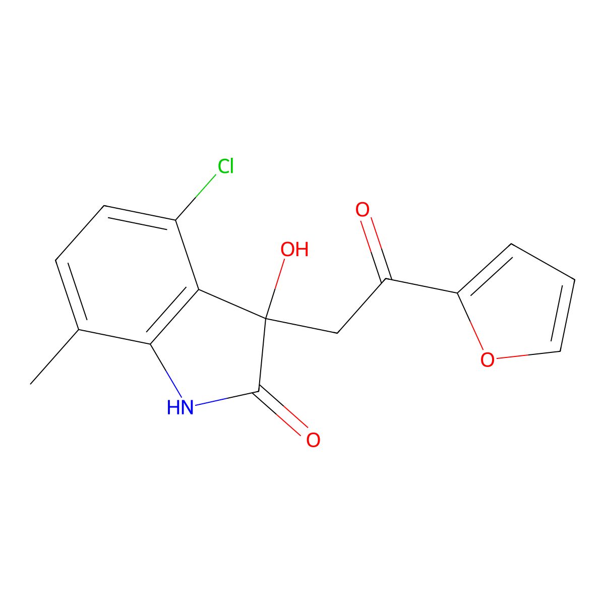 4-chloro-3-[2-(furan-2-yl)-2-oxoethyl]-3-hydroxy-7-methyl-1H-indol-2-one molecular structure, CAS 439091-36-8