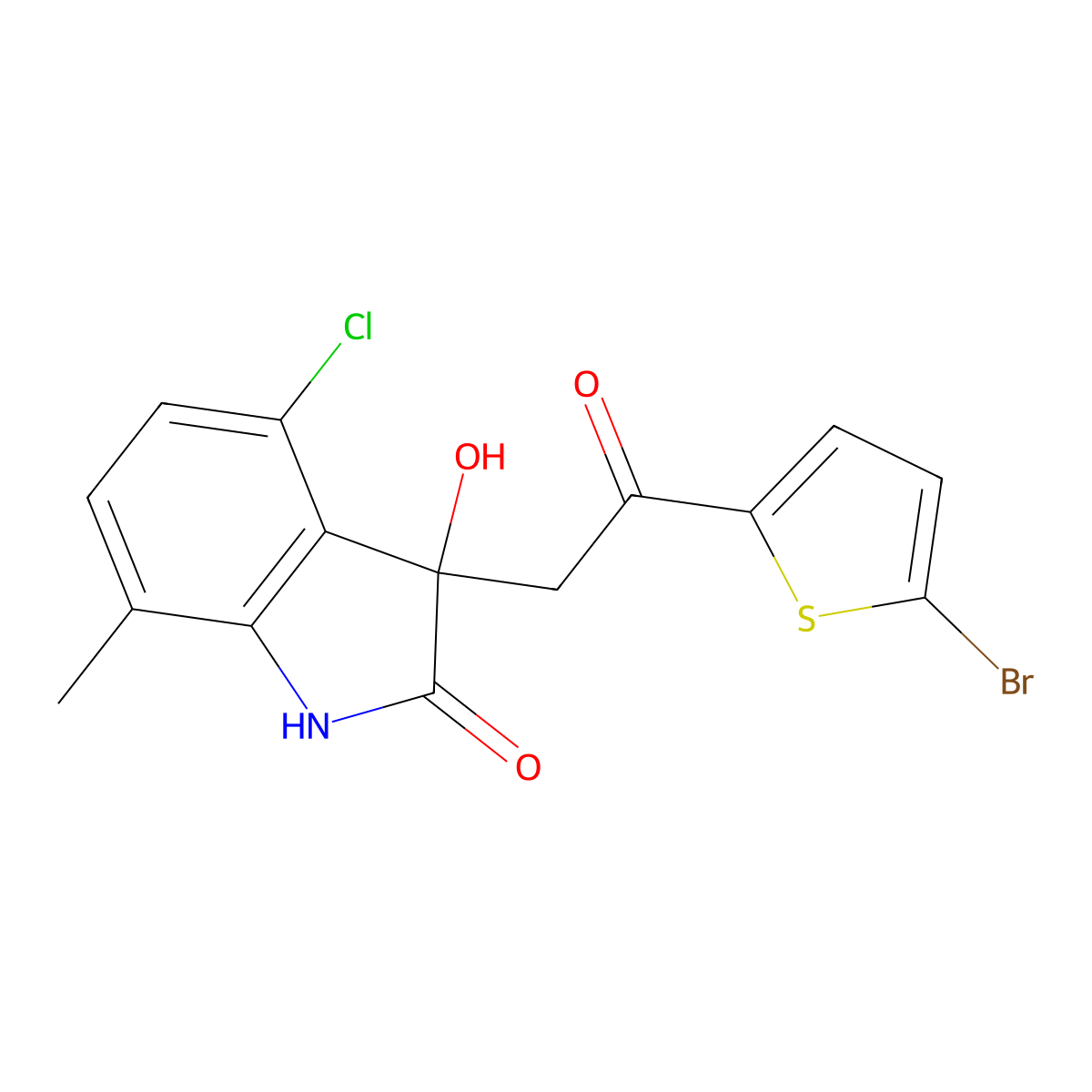 3-[2-(5-bromothiophen-2-yl)-2-oxoethyl]-4-chloro-3-hydroxy-7-methyl-1H-indol-2-one molecular structure, CAS 439091-38-0