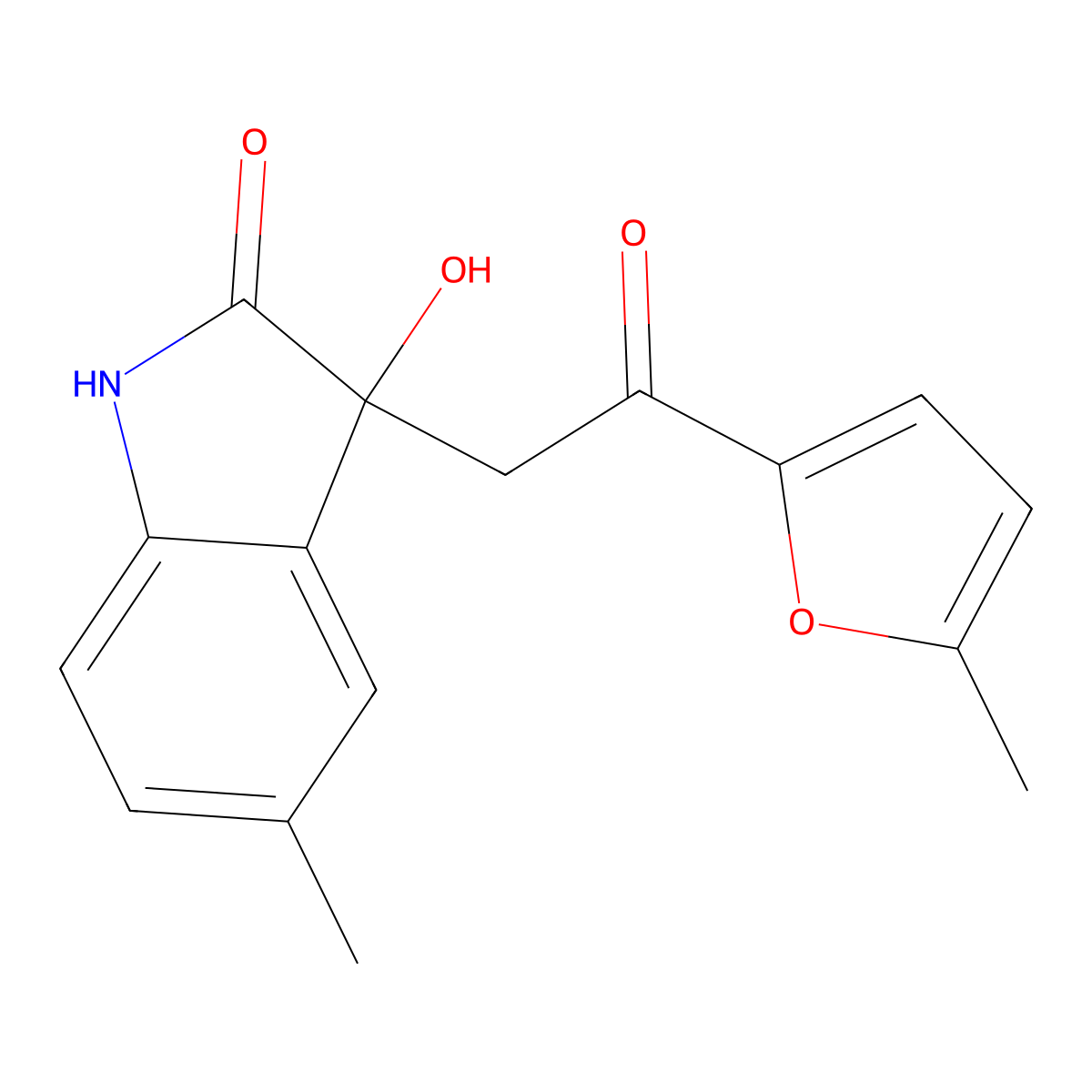3-hydroxy-5-methyl-3-[2-(5-methyl-2-furyl)-2-oxoethyl]-1,3-dihydro-2H-indol-2-one molecular structure, CAS 439091-85-7