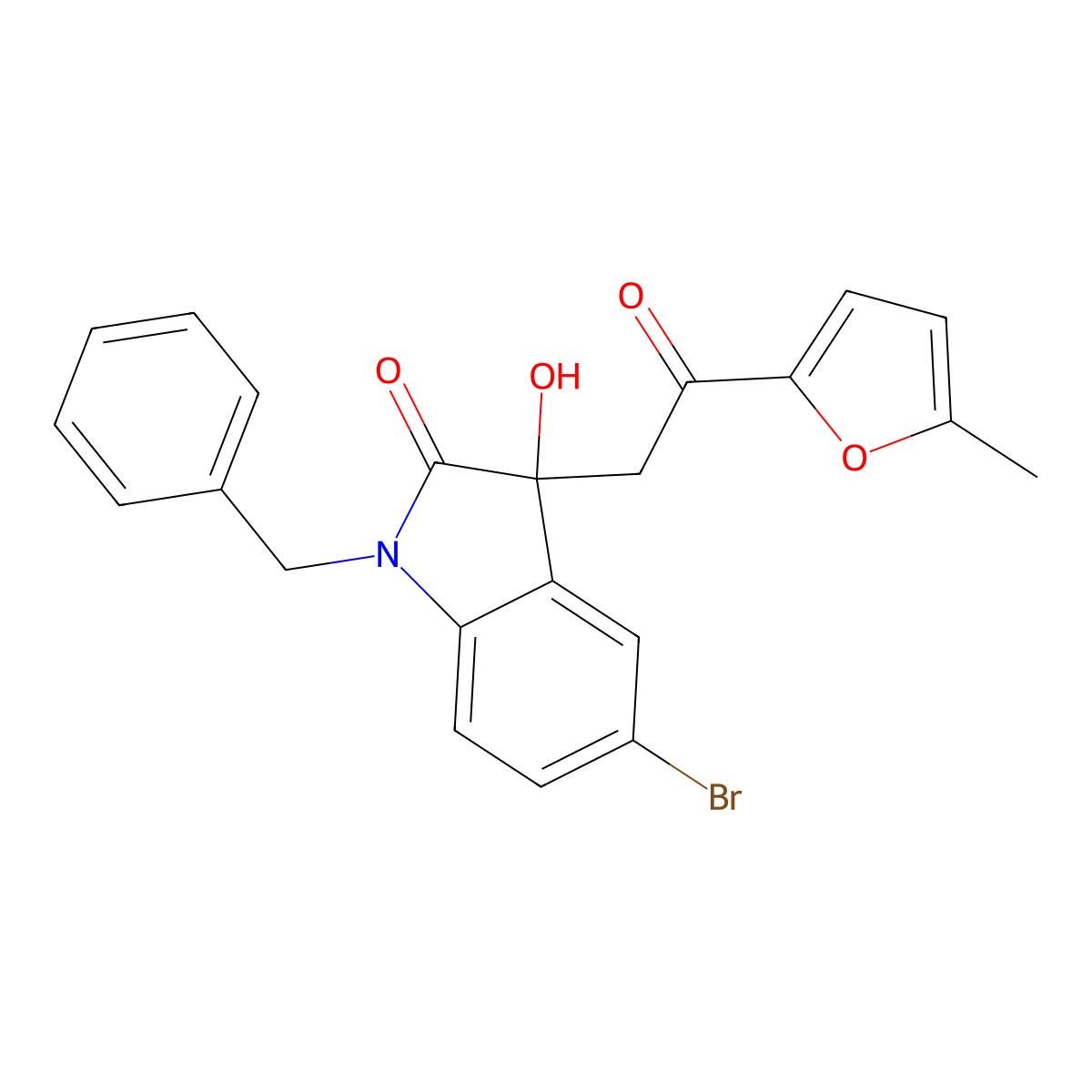 1-Benzyl-5-bromo-3-hydroxy-3-[2-(5-methylfuran-2-yl)-2-oxoethyl]indol-2-one molecular structure, CAS 439092-00-9
