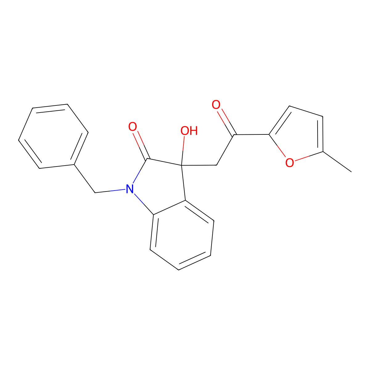 1-benzyl-3-hydroxy-3-[2-(5-methyl-2-furyl)-2-oxoethyl]-1,3-dihydro-2H-indol-2-one molecular structure, CAS 439092-02-1