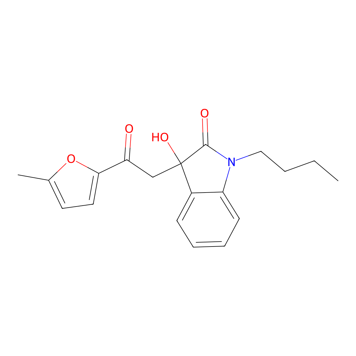 1-butyl-3-hydroxy-3-[2-(5-methylfuran-2-yl)-2-oxoethyl]-1,3-dihydro-2H-indol-2-one molecular structure, CAS 439092-03-2
