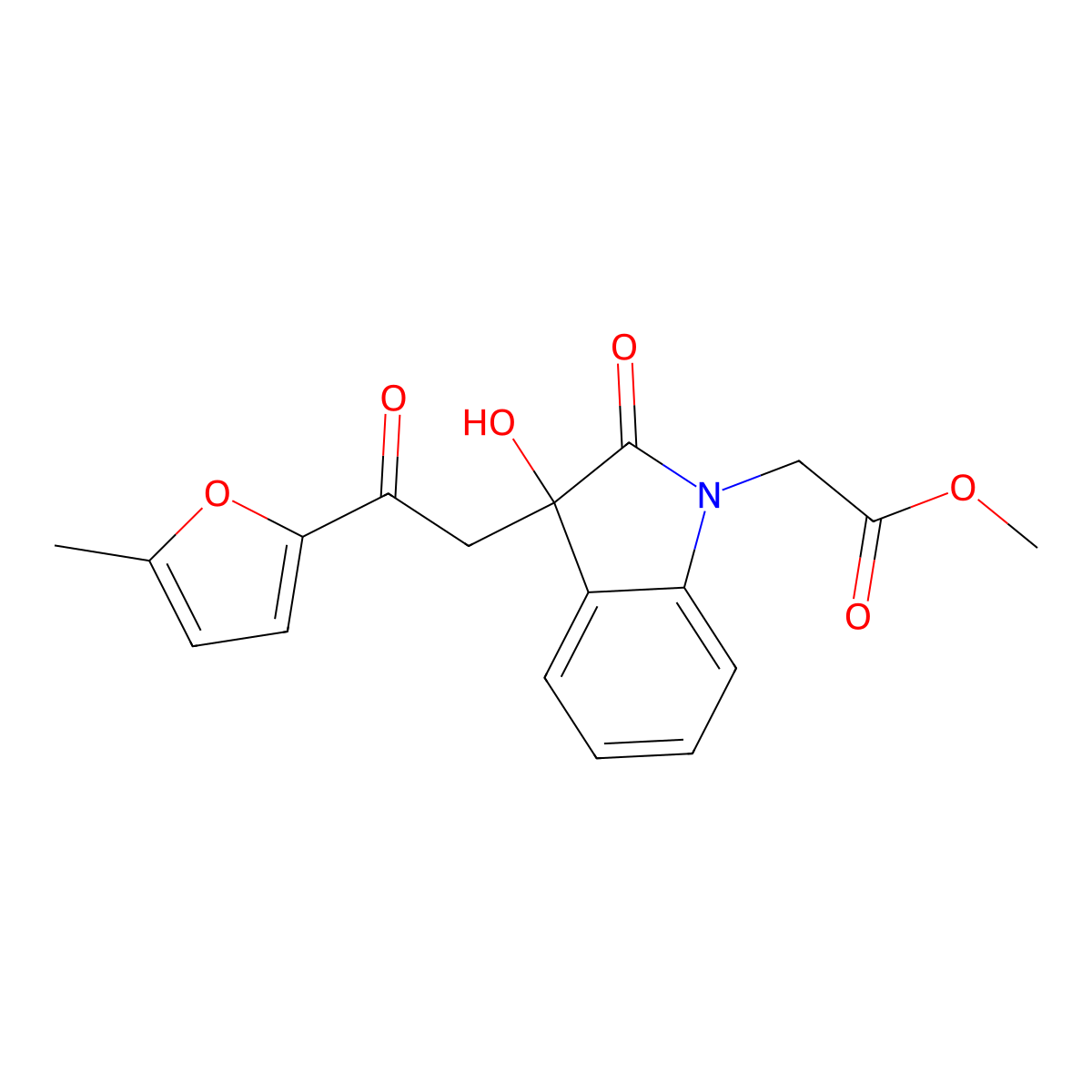 methyl {3-hydroxy-3-[2-(5-methyl-2-furyl)-2-oxoethyl]-2-oxo-2,3-dihydro-1H-indol-1-yl}acetate molecular structure, CAS 439092-04-3