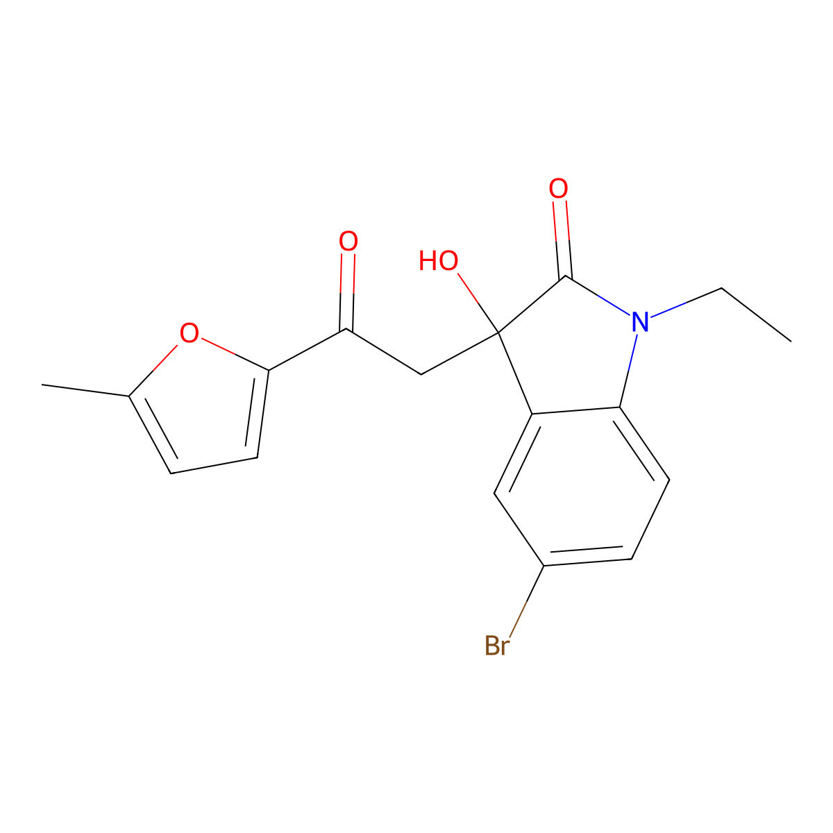5-Bromo-1-ethyl-3-hydroxy-3-[2-(5-methylfuran-2-yl)-2-oxoethyl]indol-2-one molecular structure, CAS 439092-05-4