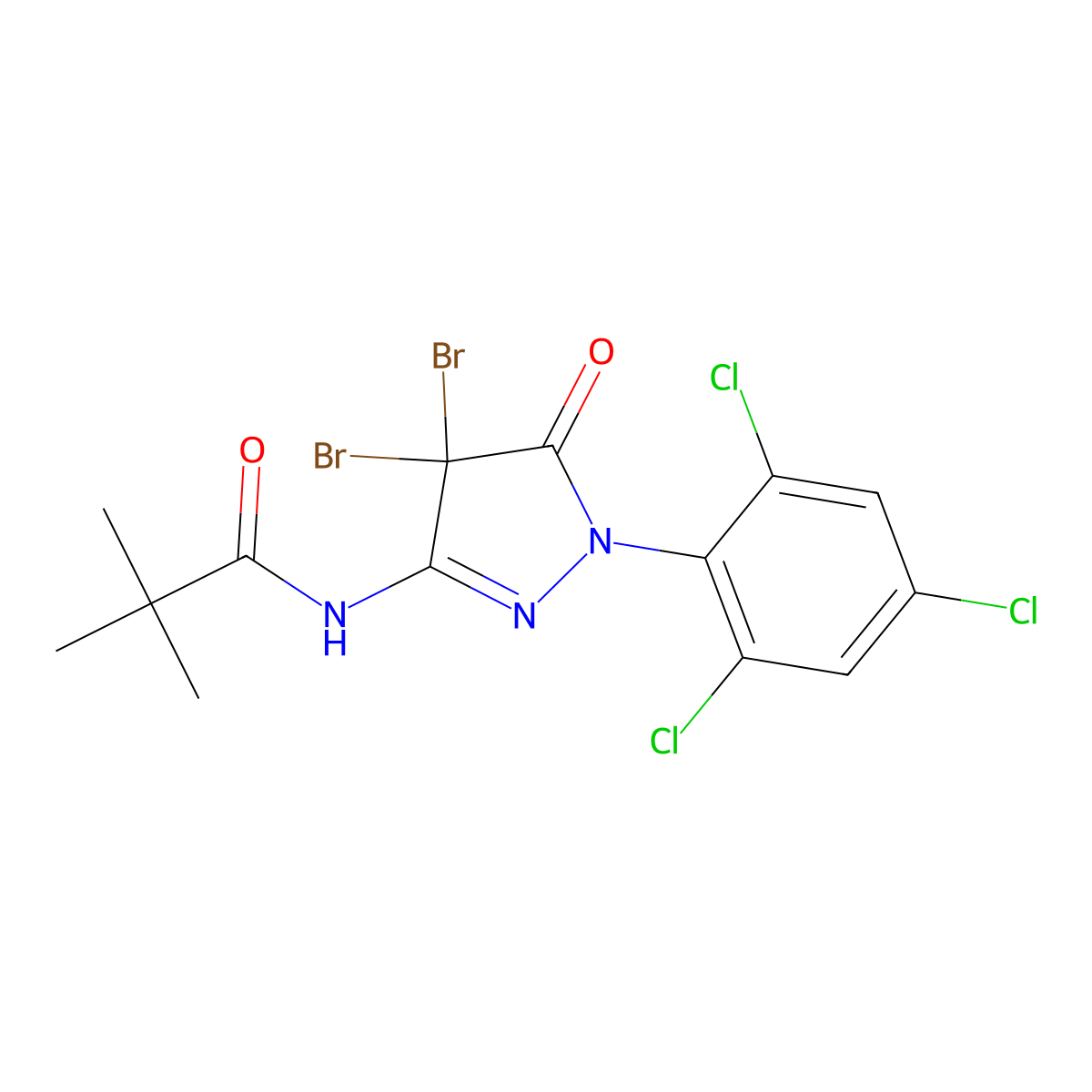 N-(4,4-Dibromo-5-oxo-1-(2,4,6-trichlorophenyl)-4,5-dihydro-1H-pyrazol-3-YL)-2,2-dimethylpropanamide molecular structure, CAS 439092-50-9