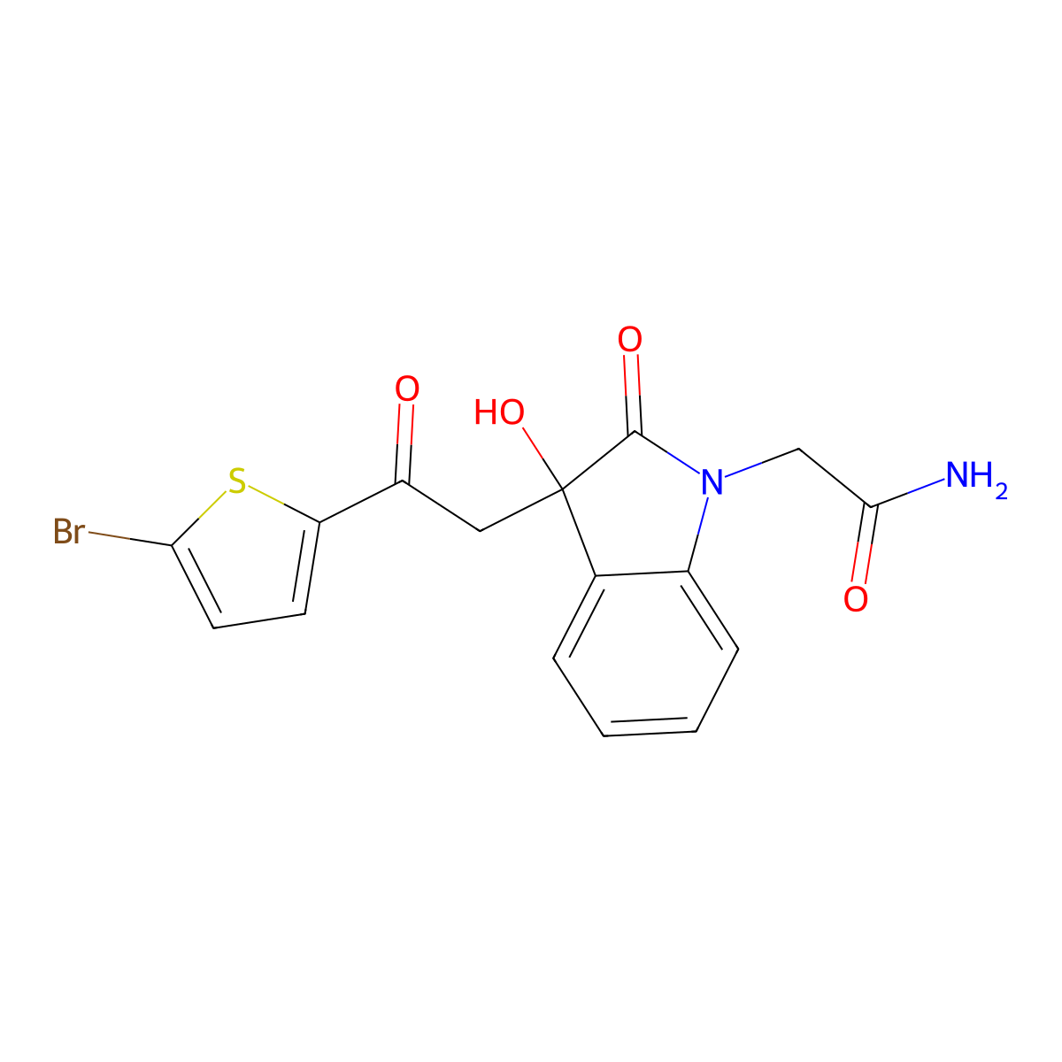 2-[3-[2-(5-Bromothiophen-2-yl)-2-oxoethyl]-3-hydroxy-2-oxoindol-1-yl]acetamide molecular structure, CAS 439093-42-2