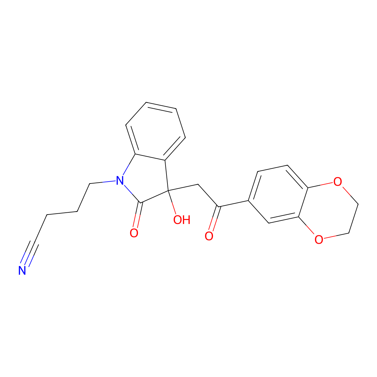 4-{3-[2-(2,3-dihydro-1,4-benzodioxin-6-yl)-2-oxoethyl]-3-hydroxy-2-oxo-2,3-dihydro-1H-indol-1-yl}butanenitrile molecular structure, CAS 439093-46-6