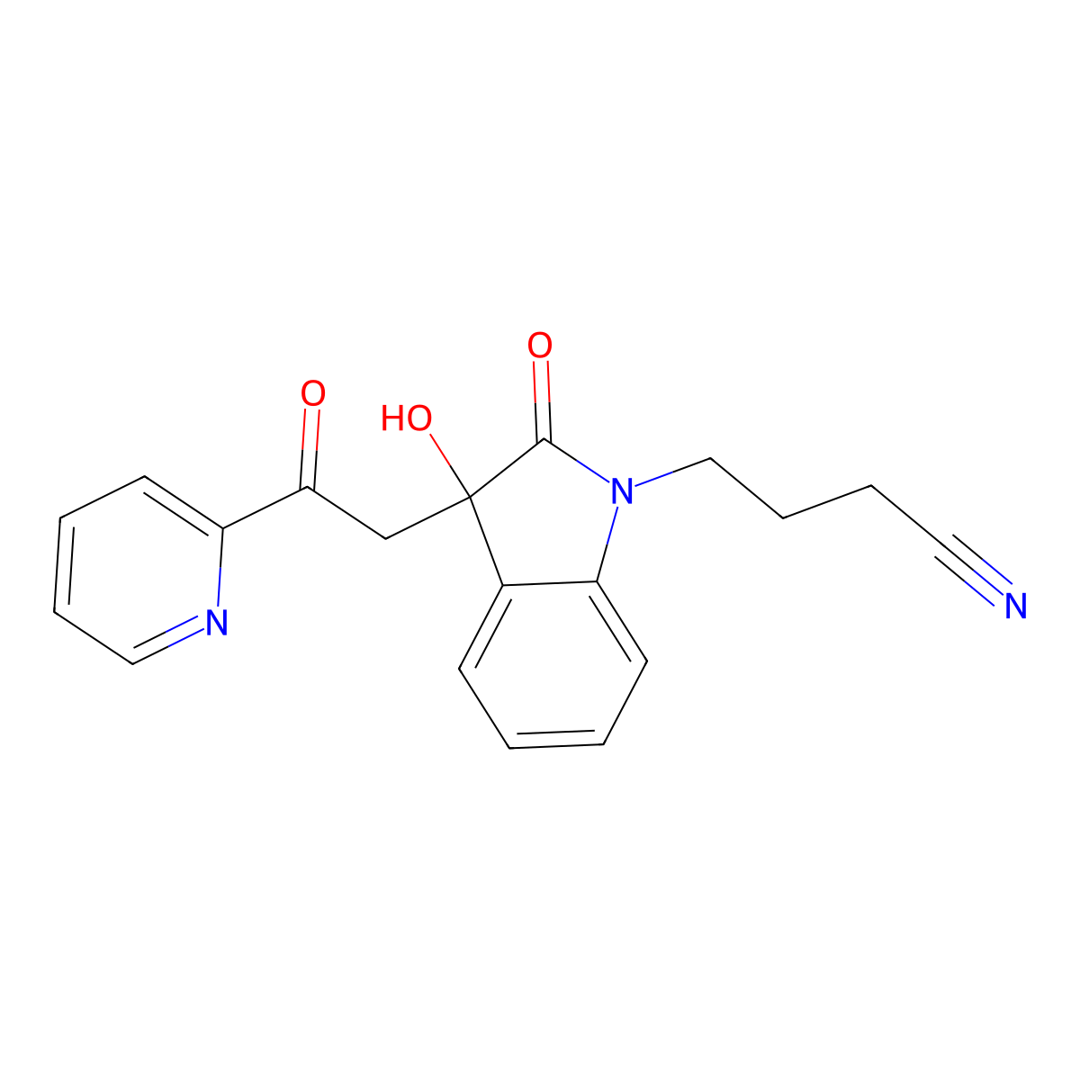 4-[3-Hydroxy-2-oxo-3-(2-oxo-2-pyridin-2-ylethyl)indol-1-yl]butanenitrile molecular structure, CAS 439093-56-8