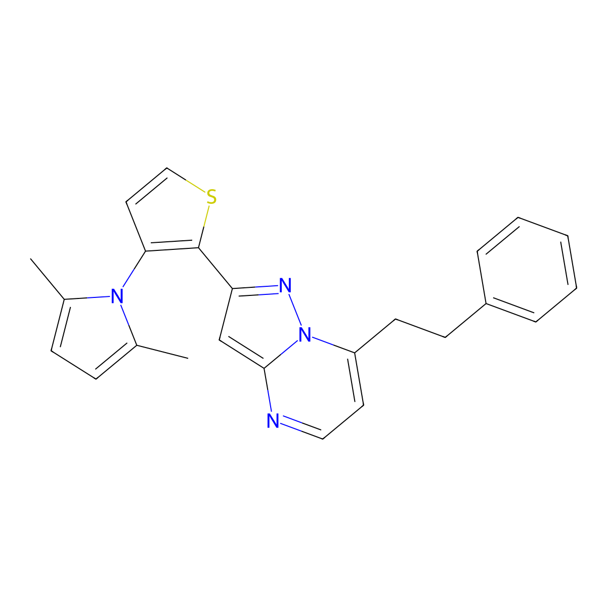 2-[3-(2,5-dimethyl-1H-pyrrol-1-yl)-2-thienyl]-7-phenethylpyrazolo[1,5-a]pyrimidine molecular structure, CAS 439093-66-0