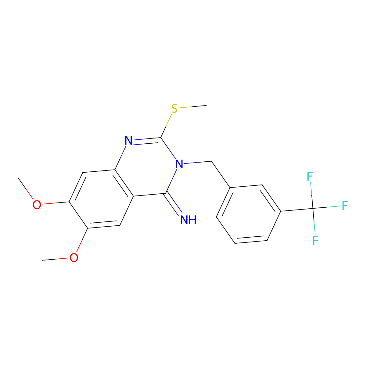 6,7-Dimethoxy-2-methylsulfanyl-3-[[3-(trifluoromethyl)phenyl]methyl]quinazolin-4-imine molecular structure, CAS 439094-09-4