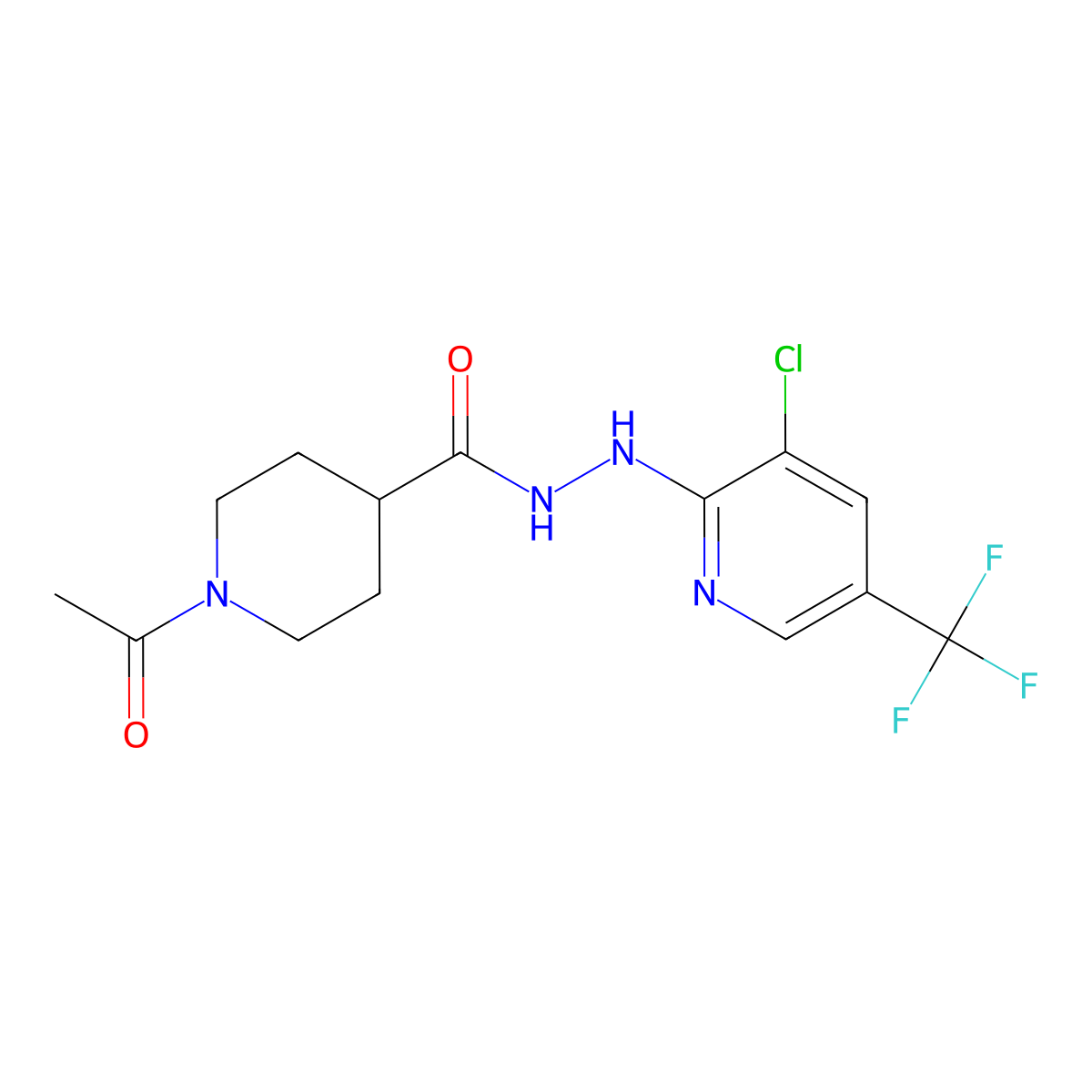 1-acetyl-N'-[3-chloro-5-(trifluoromethyl)pyridin-2-yl]piperidine-4-carbohydrazide molecular structure, CAS 439094-42-5