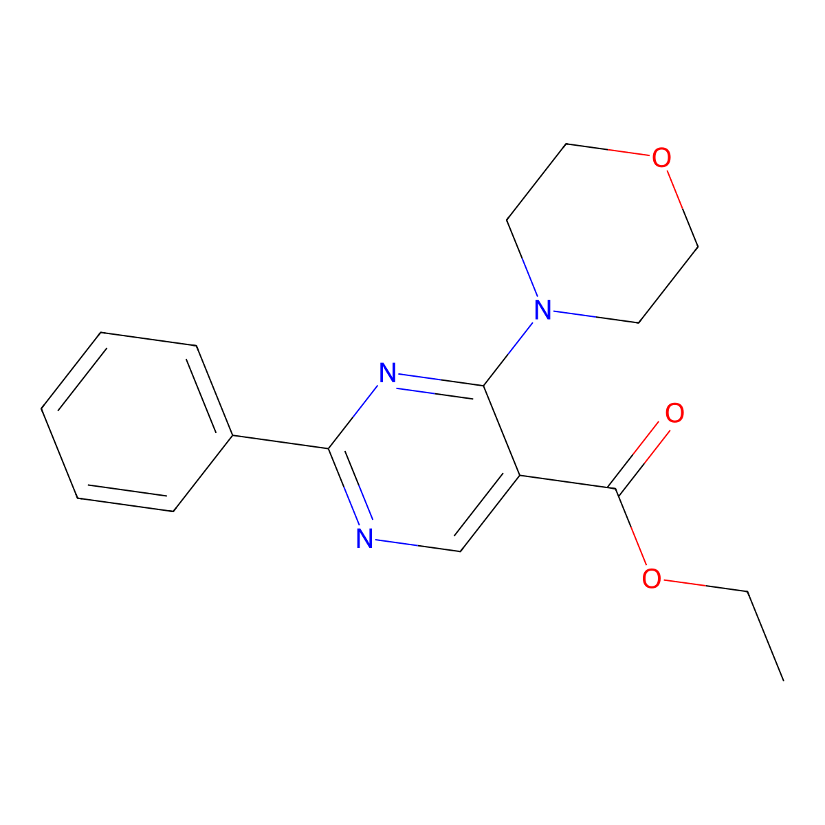 Ethyl 4-morpholin-4-yl-2-phenylpyrimidine-5-carboxylate molecular structure, CAS 439094-76-5