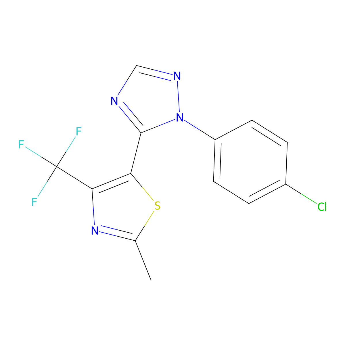 1-(4-chlorophenyl)-5-[2-methyl-4-(trifluoromethyl)-1,3-thiazol-5-yl]-1H-1,2,4-triazole molecular structure, CAS 439095-01-9