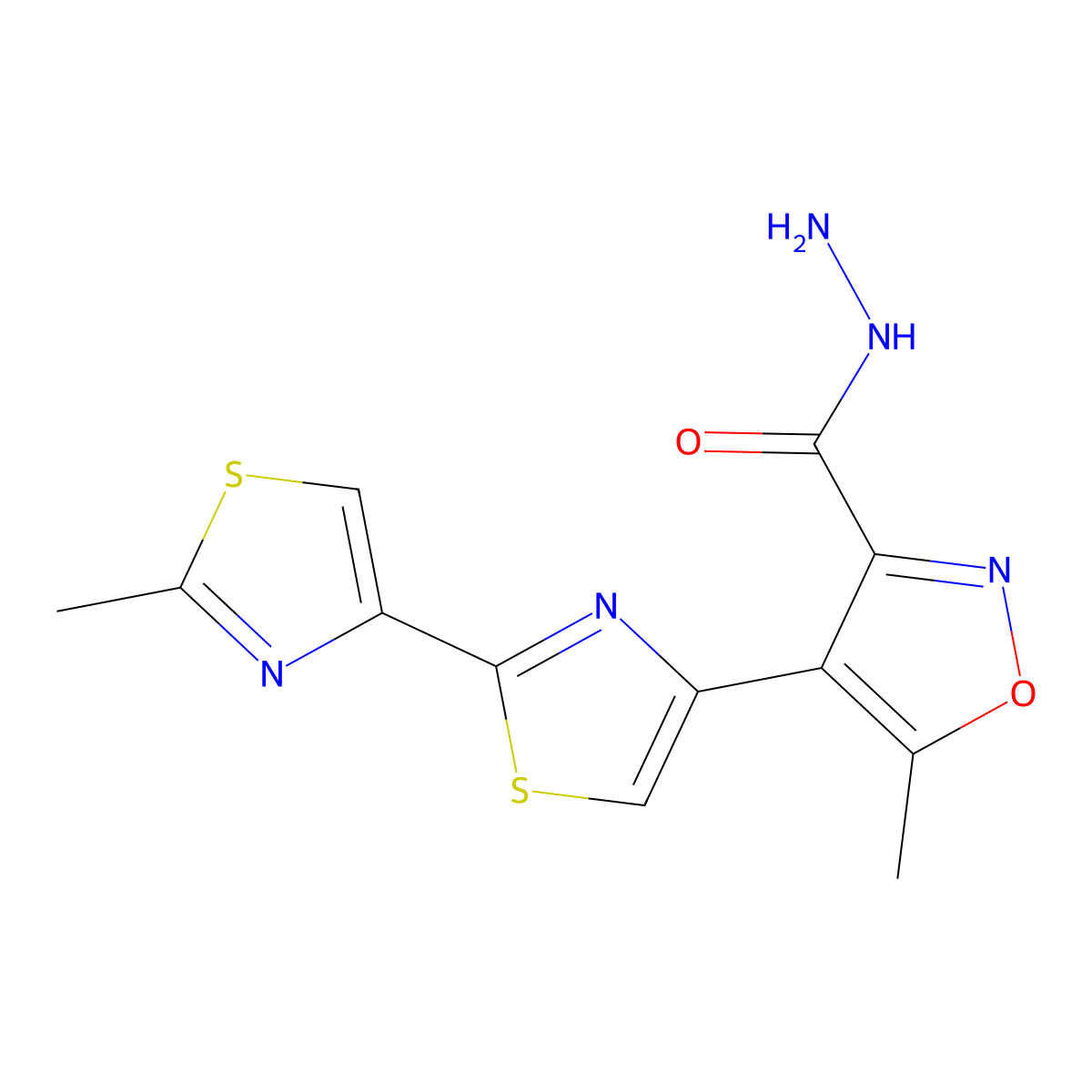 5-Methyl-4-[2-(2-methyl-1,3-thiazol-4-yl)-1,3-thiazol-4-yl]-1,2-oxazole-3-carbohydrazide molecular structure, CAS 439095-05-3