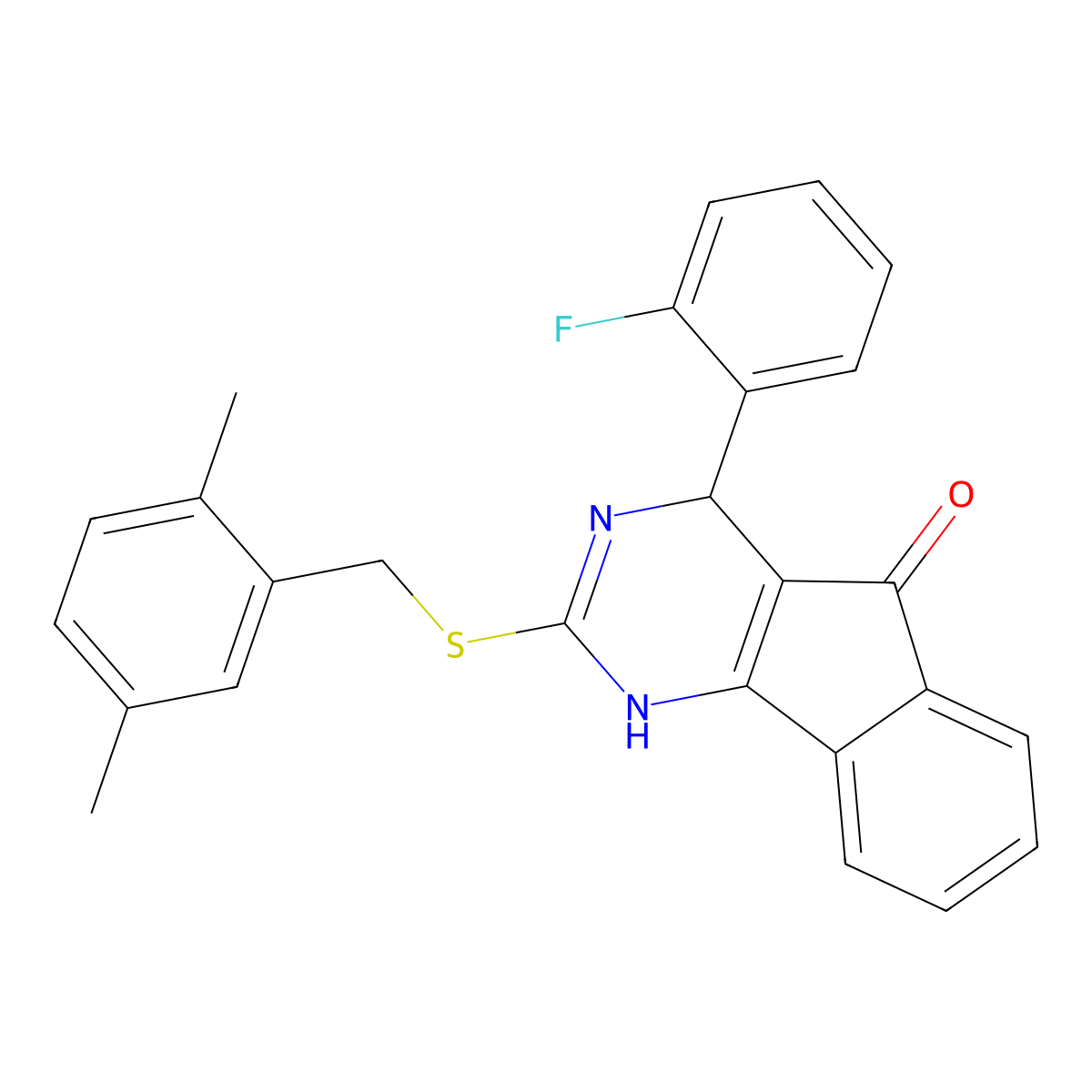 2-[(2,5-dimethylbenzyl)sulfanyl]-4-(2-fluorophenyl)-1,4-dihydro-5H-indeno[1,2-d]pyrimidin-5-one molecular structure, CAS 439095-13-3