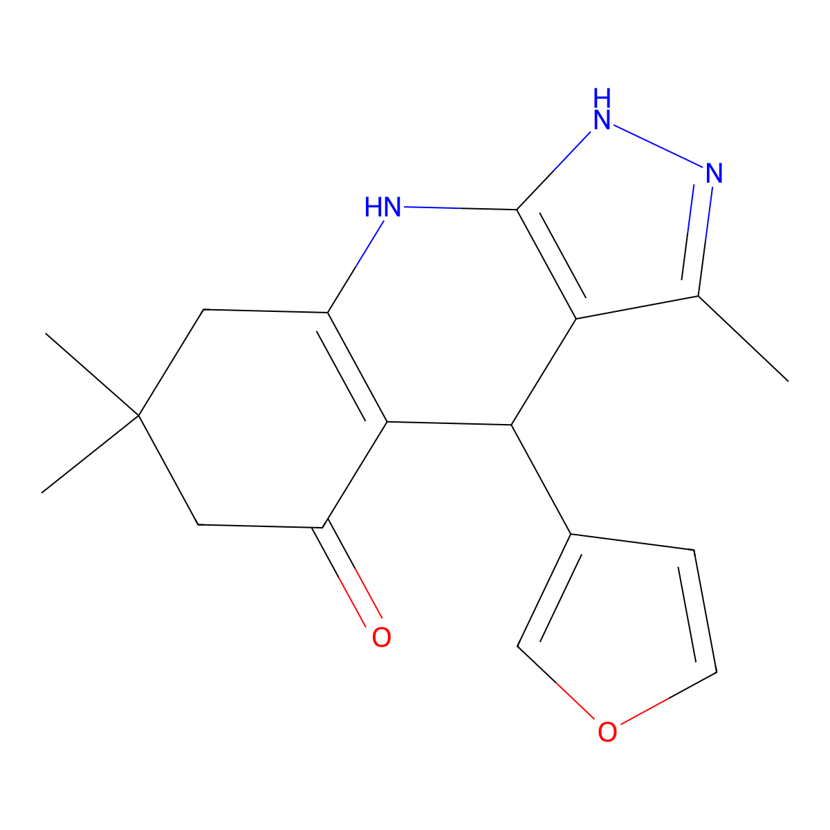 4-(3-furyl)-3,7,7-trimethyl-1,4,6,7,8,9-hexahydro-5H-pyrazolo[3,4-b]quinolin-5-one molecular structure, CAS 439095-18-8
