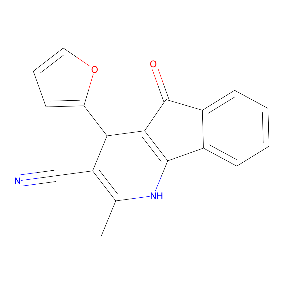 4-(2-furyl)-2-methyl-5-oxo-4,5-dihydro-1H-indeno[1,2-b]pyridine-3-carbonitrile molecular structure, CAS 439095-23-5