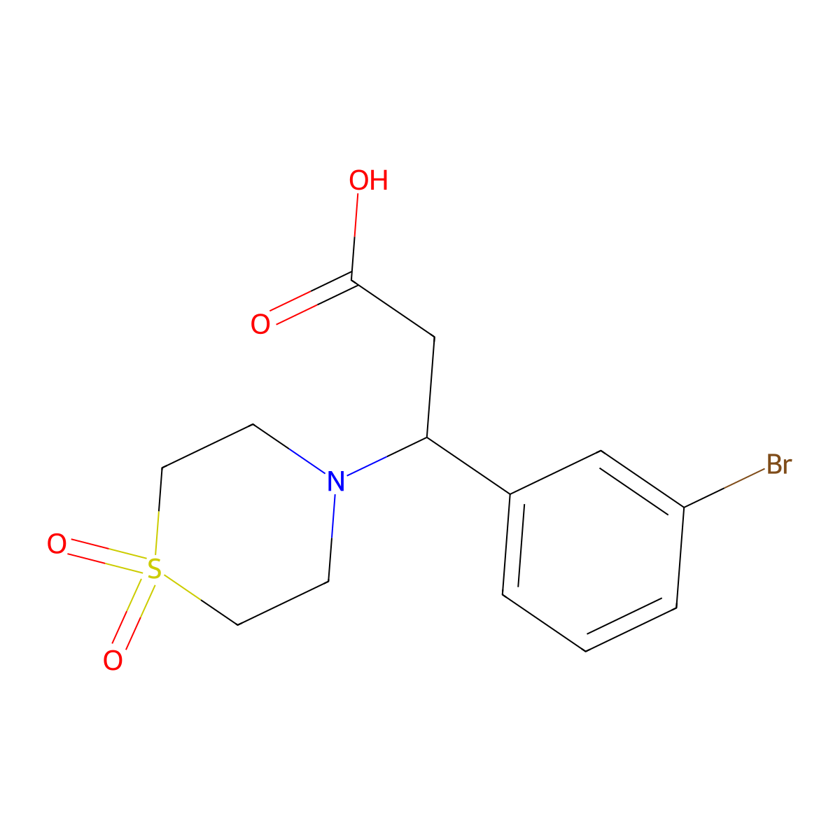 3-(3-Bromophenyl)-3-(1,1-dioxo-1lambda~6~,4-thiazinan-4-yl)propanoic acid molecular structure, CAS 439095-27-9