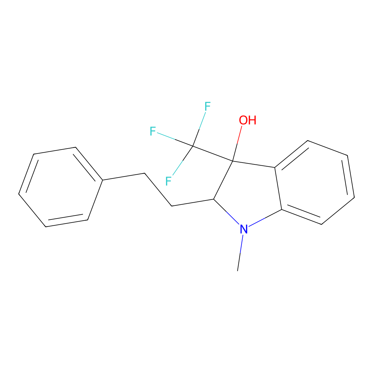 1-Methyl-2-phenethyl-3-(trifluoromethyl)-3-indolinol molecular structure, CAS 439095-40-6