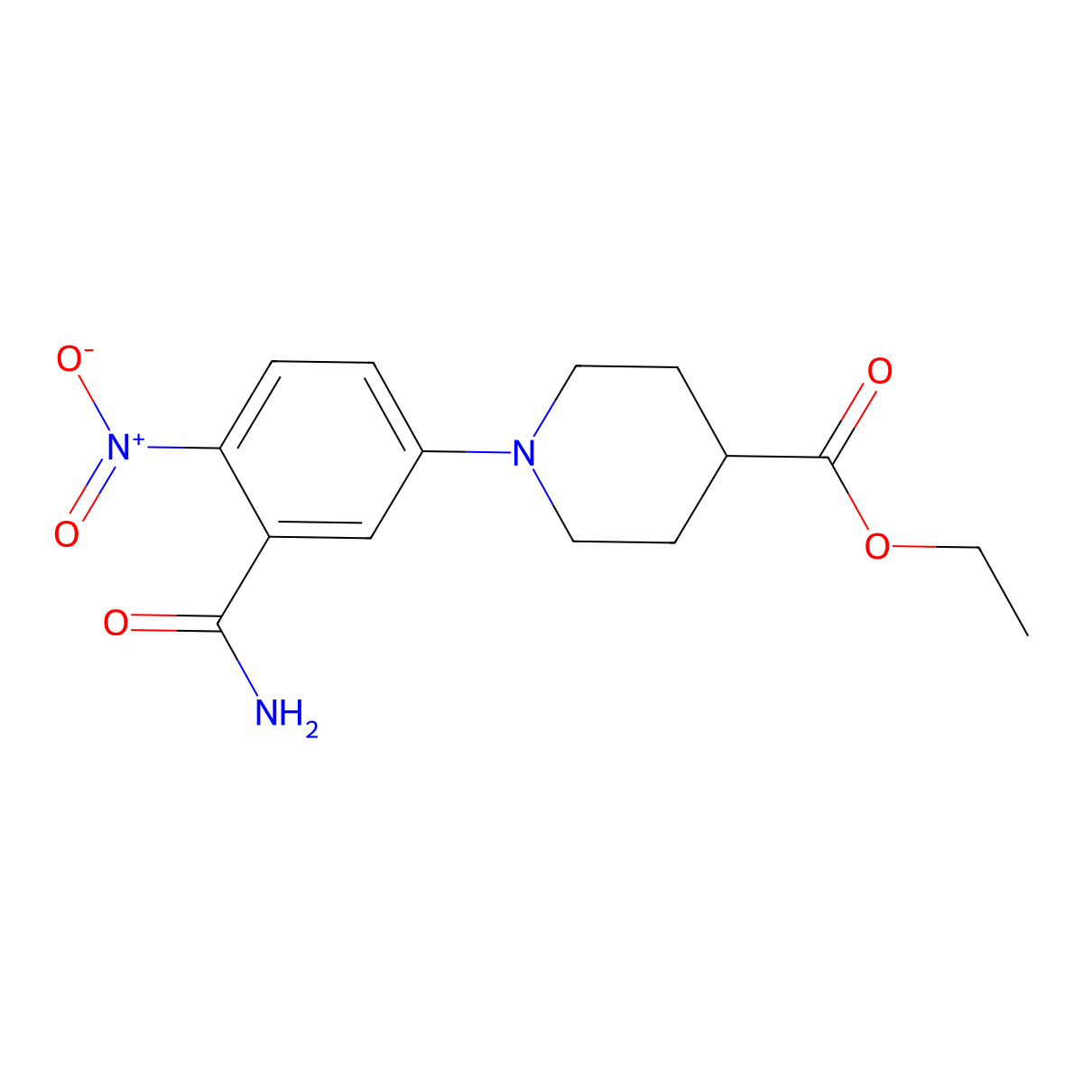 Ethyl 1-(3-carbamoyl-4-nitrophenyl)piperidine-4-carboxylate molecular structure, CAS 439095-47-3