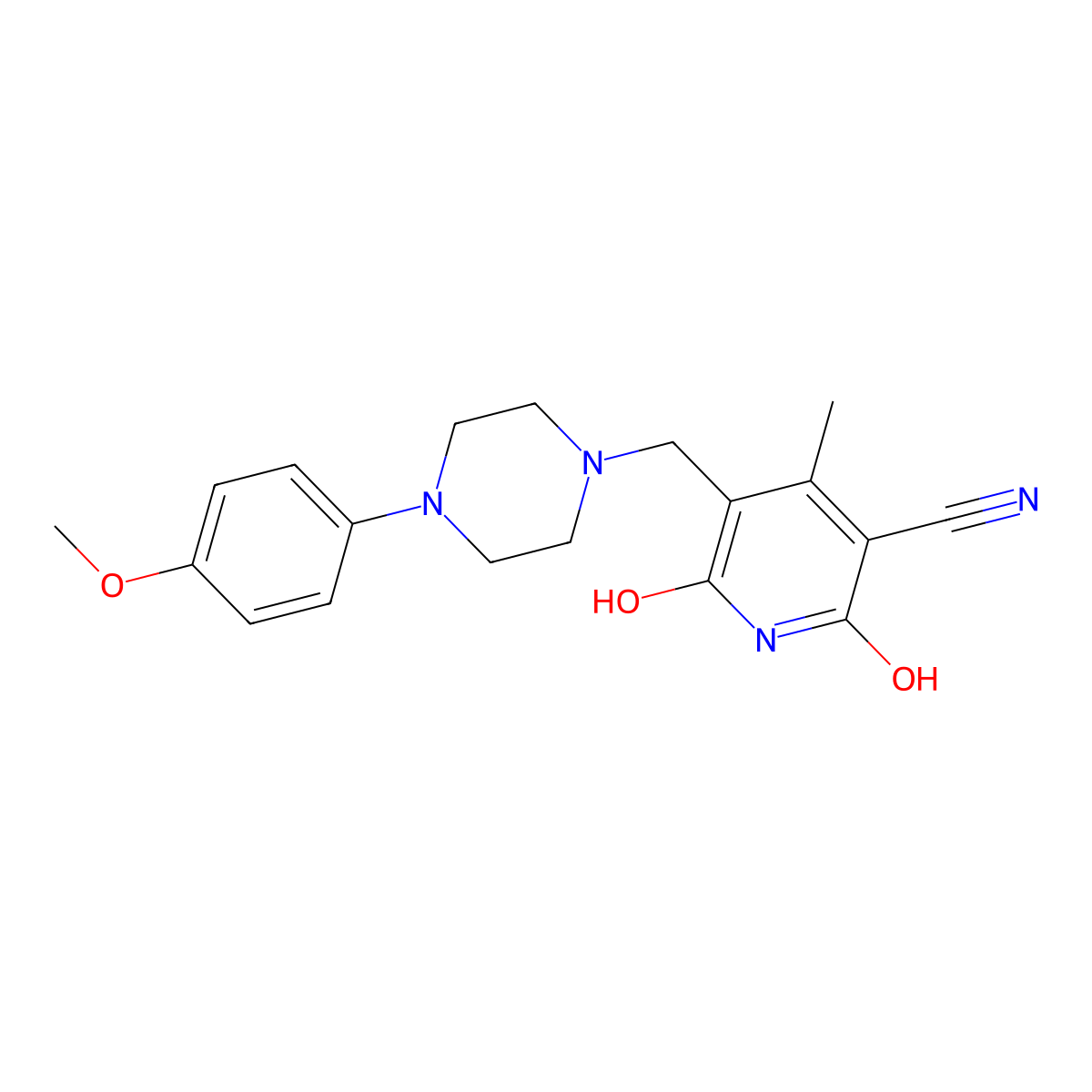 2,6-Dihydroxy-5-{[4-(4-methoxyphenyl)piperazino]-methyl}-4-methylnicotinonitrile molecular structure, CAS 439095-50-8