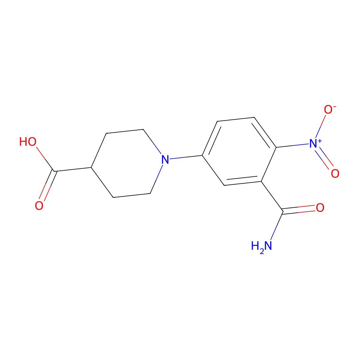1-(3-Carbamoyl-4-nitrophenyl)piperidine-4-carboxylic acid molecular structure, CAS 439095-54-2