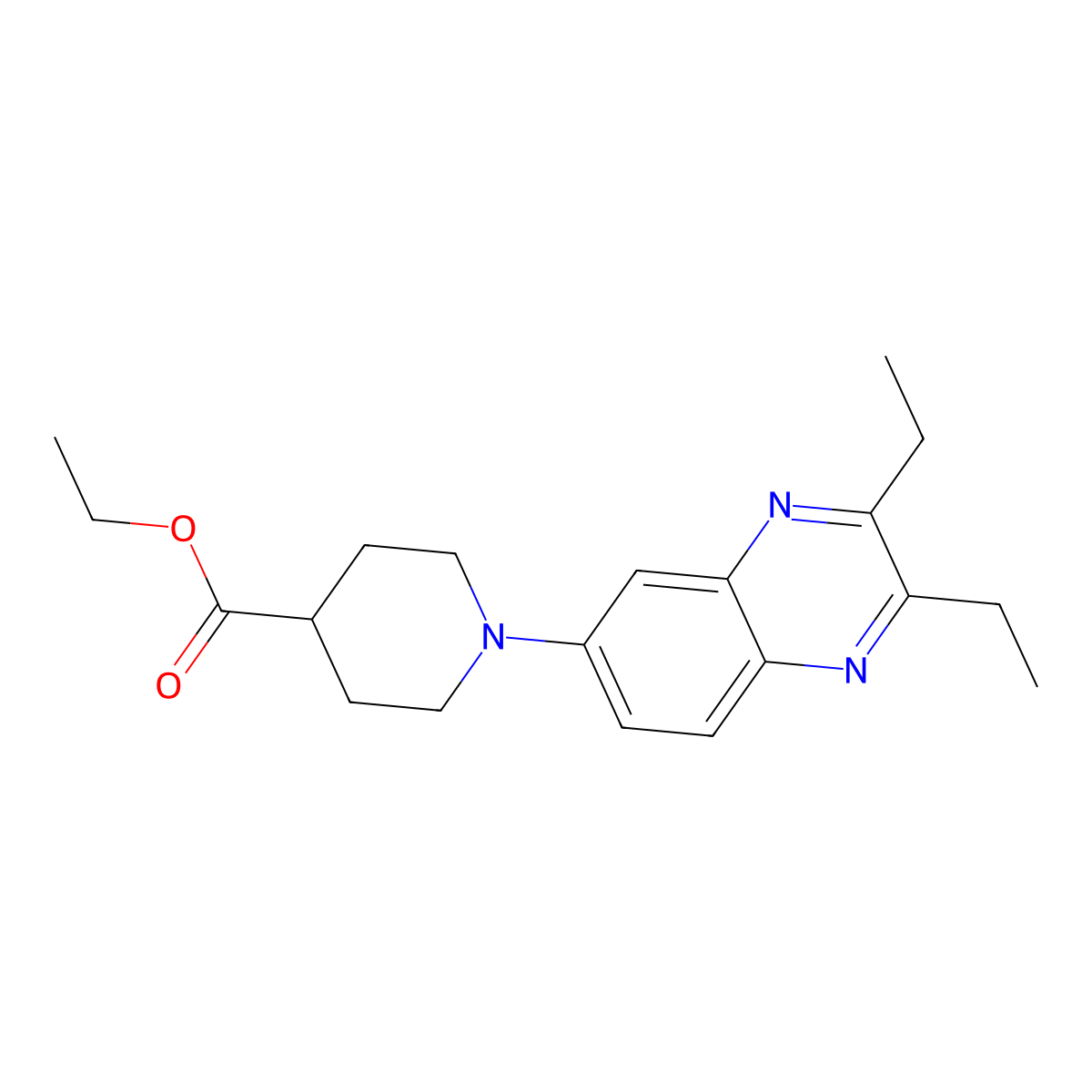 Ethyl 1-(2,3-diethyl-6-quinoxalinyl)-4-piperidinecarboxylate molecular structure, CAS 439095-56-4
