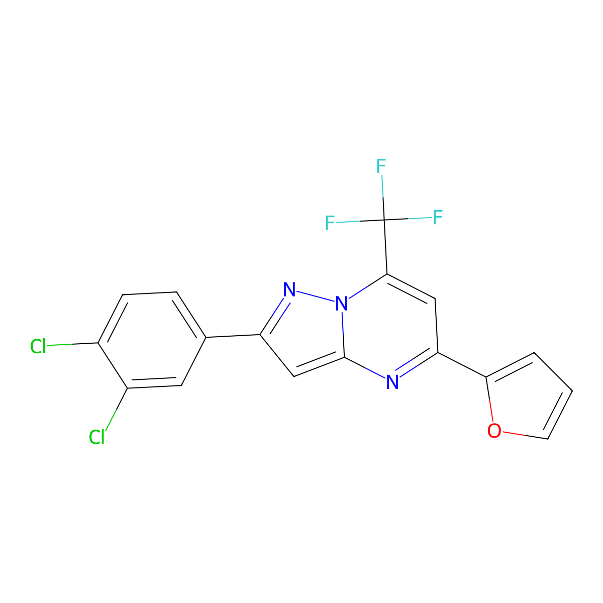 2-(3,4-Dichlorophenyl)-5-(furan-2-yl)-7-(trifluoromethyl)pyrazolo[1,5-a]pyrimidine molecular structure, CAS 439095-81-5