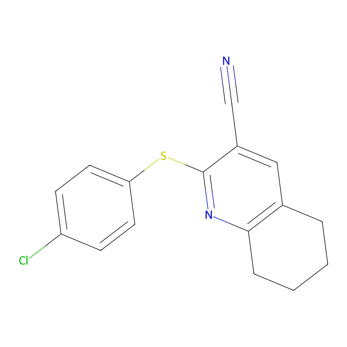 2-[(4-Chlorophenyl)sulfanyl]-5,6,7,8-tetrahydro-3-quinolinecarbonitrile molecular structure, CAS 439095-84-8