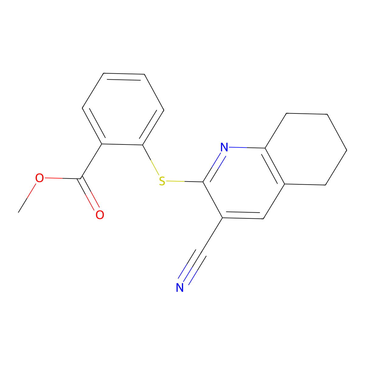 Methyl 2-[(3-cyano-5,6,7,8-tetrahydroquinolin-2-yl)sulfanyl]benzoate molecular structure, CAS 439095-86-0