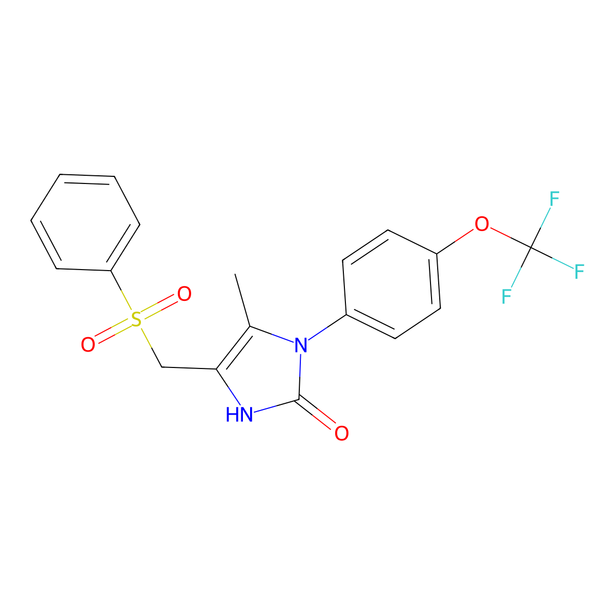 5-methyl-4-[(phenylsulfonyl)methyl]-1-[4-(trifluoromethoxy)phenyl]-1,3-dihydro-2H-imidazol-2-one molecular structure, CAS 439095-99-5