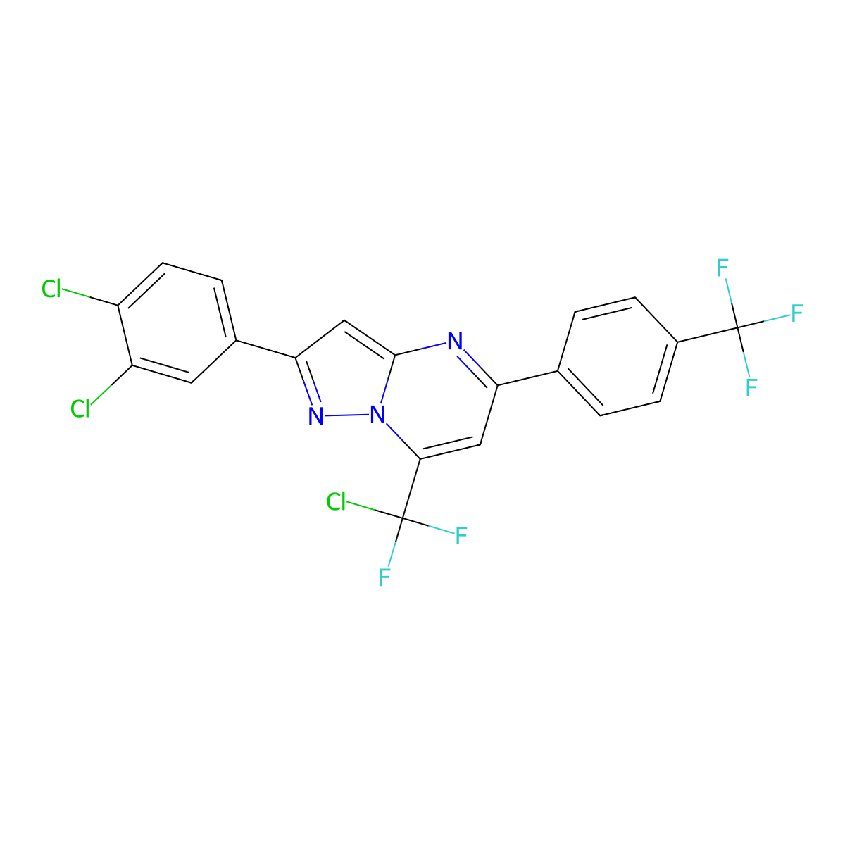 7-[Chloro(difluoro)methyl]-2-(3,4-dichlorophenyl)-5-[4-(trifluoromethyl)phenyl]pyrazolo[1,5-a]pyrimidine molecular structure, CAS 439096-11-4