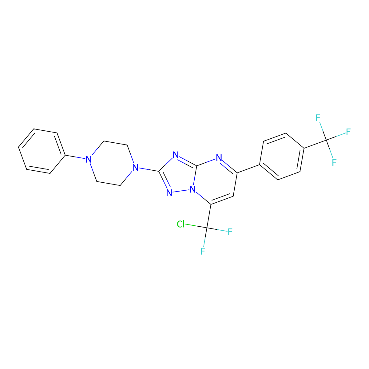 7-[Chloro(difluoro)methyl]-2-(4-phenylpiperazino)-5-[4-(trifluoromethyl)phenyl][1,2,4]triazolo[1,5-a]pyrimidine molecular structure, CAS 439096-13-6