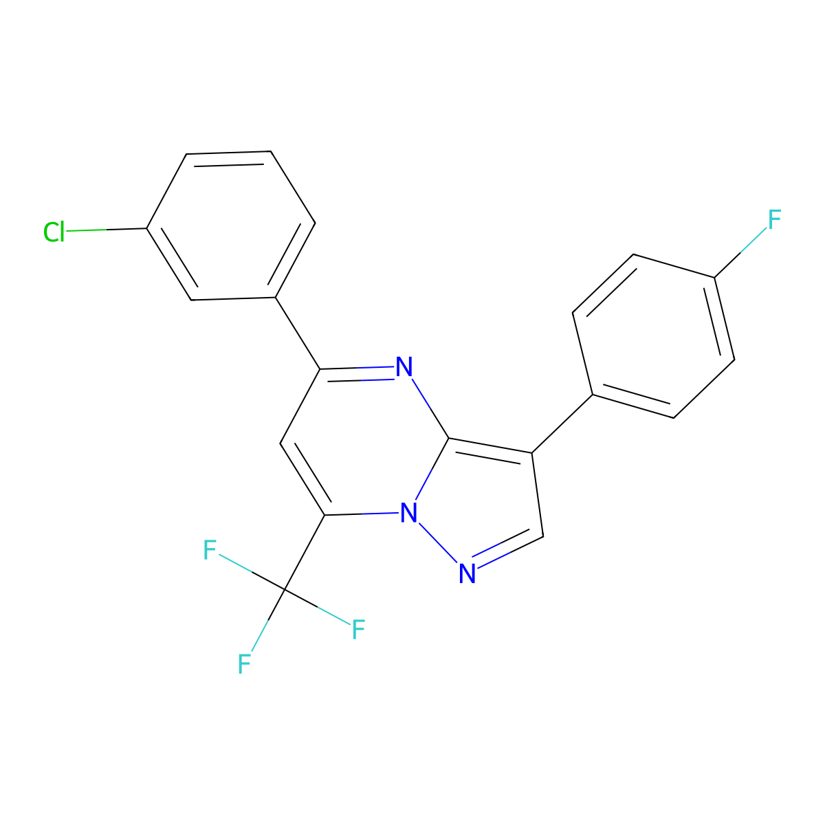 5-(3-Chlorophenyl)-3-(4-fluorophenyl)-7-(trifluoromethyl)pyrazolo[1,5-a]pyrimidine molecular structure, CAS 439096-17-0